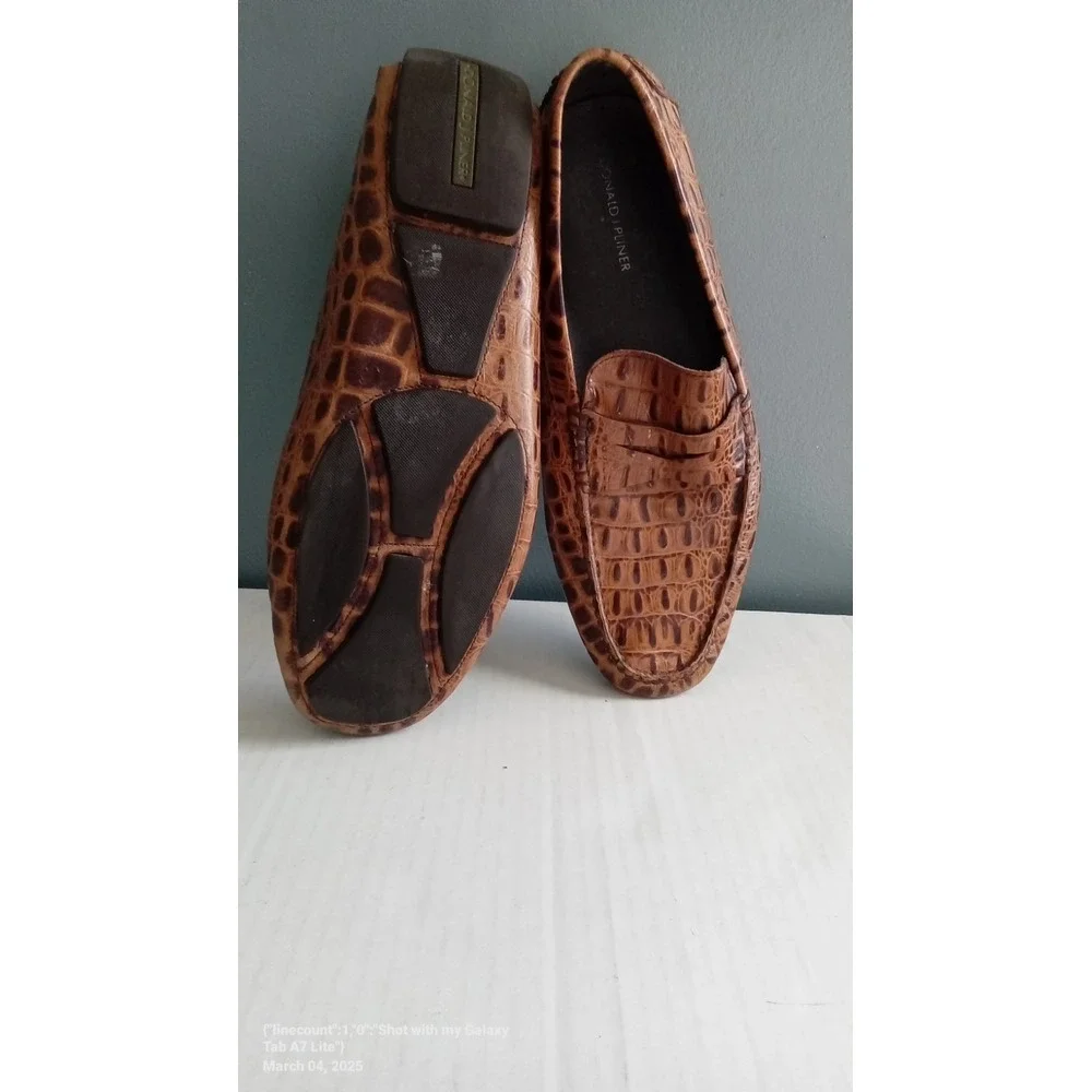 DONALD J. PLINER VINCO 2 Crocodile Print Driving Loafers in‎ Cognac 12 M